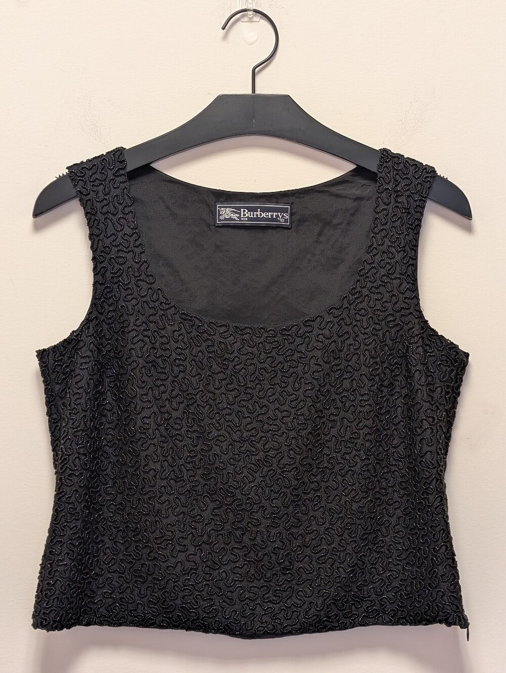 Vintage Burberrys' Black Silk Beaded Evening Shell Top Sleeveless 4P Luxury - Picture 8 of 15